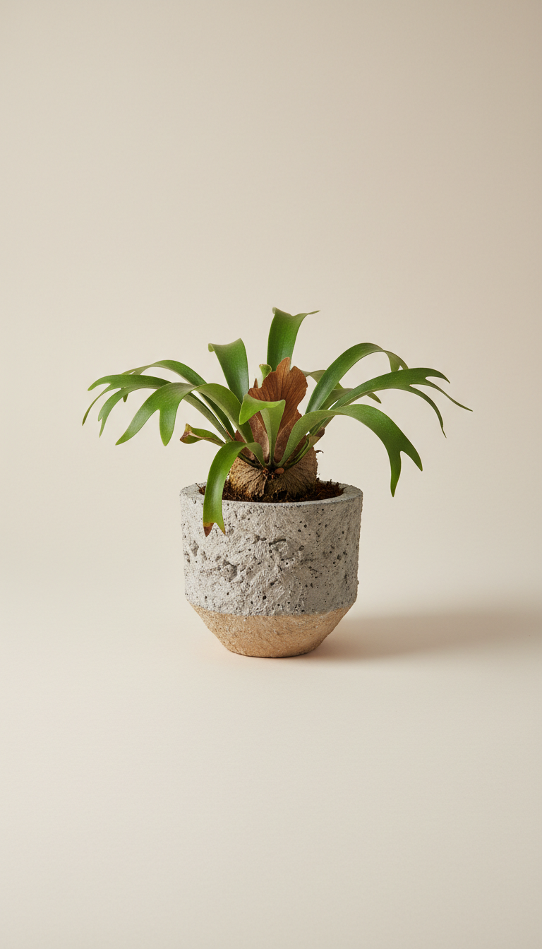 Staghorn Fern in Urban Concrete Planter